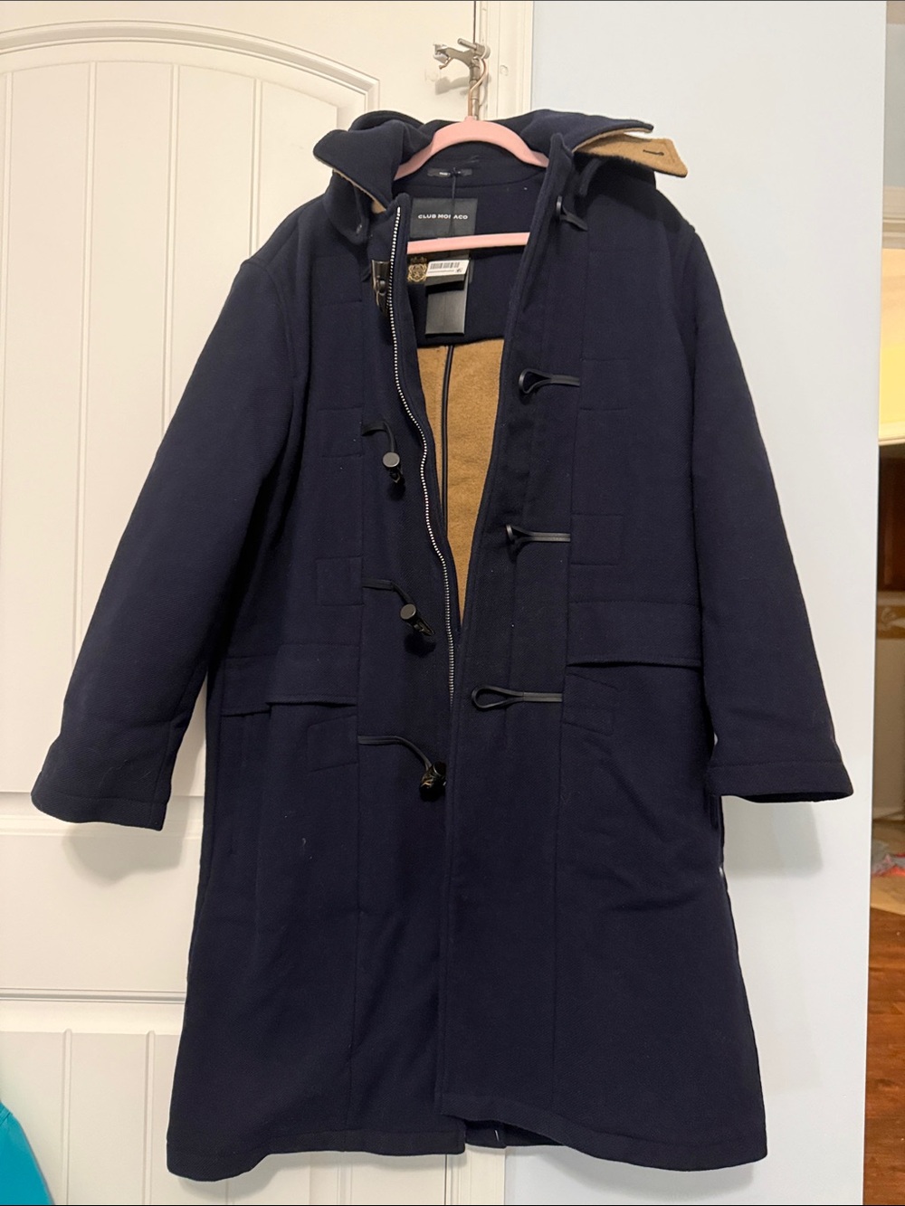 Club Monaco Navy Toggle Pea Coat with Tan Trim